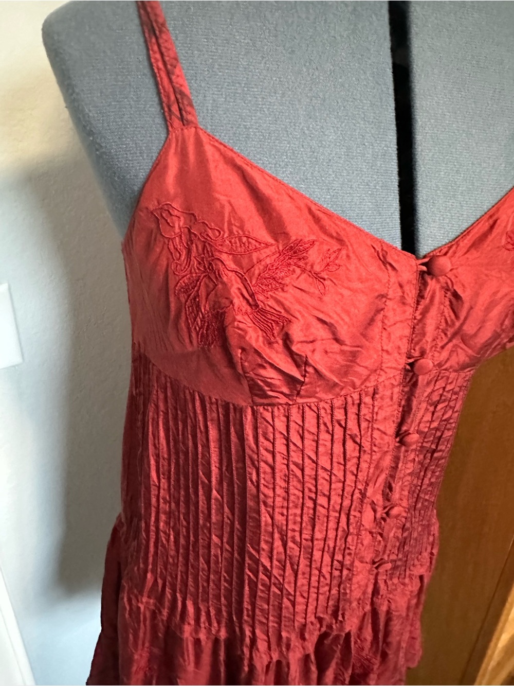 Free People Rust Red Spaghetti Strap Midi Dress 100% Silk.